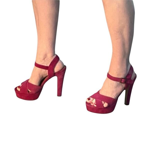 Vintage Y2k STEVE MADDEN Bright Pink Suede Leather 6” Platform Ankle Heel 9.5 - Picture 2 of 15
